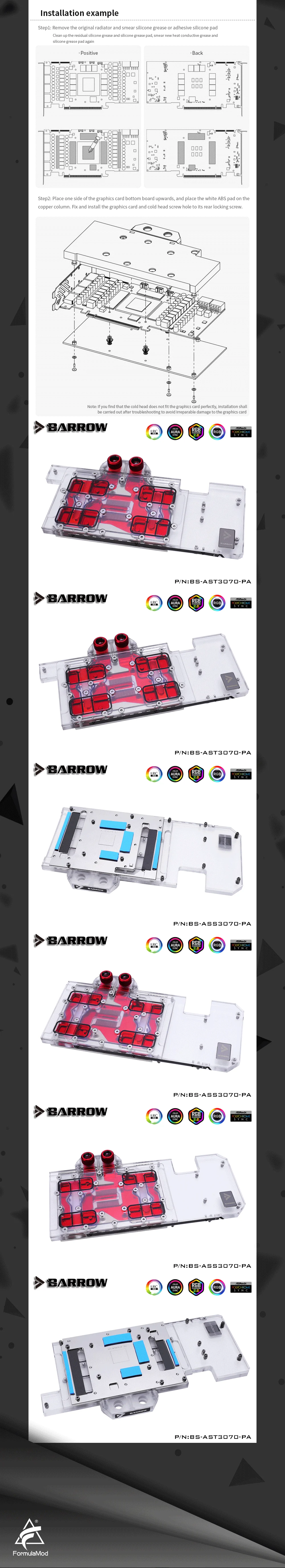 Barrow 3070 GPU Water Cooling Block For ASUS RTX3070 Graphics Card , Full Cover A-RGB Cooler, BS-ASS3070-PA BS-ADS3070-PA  