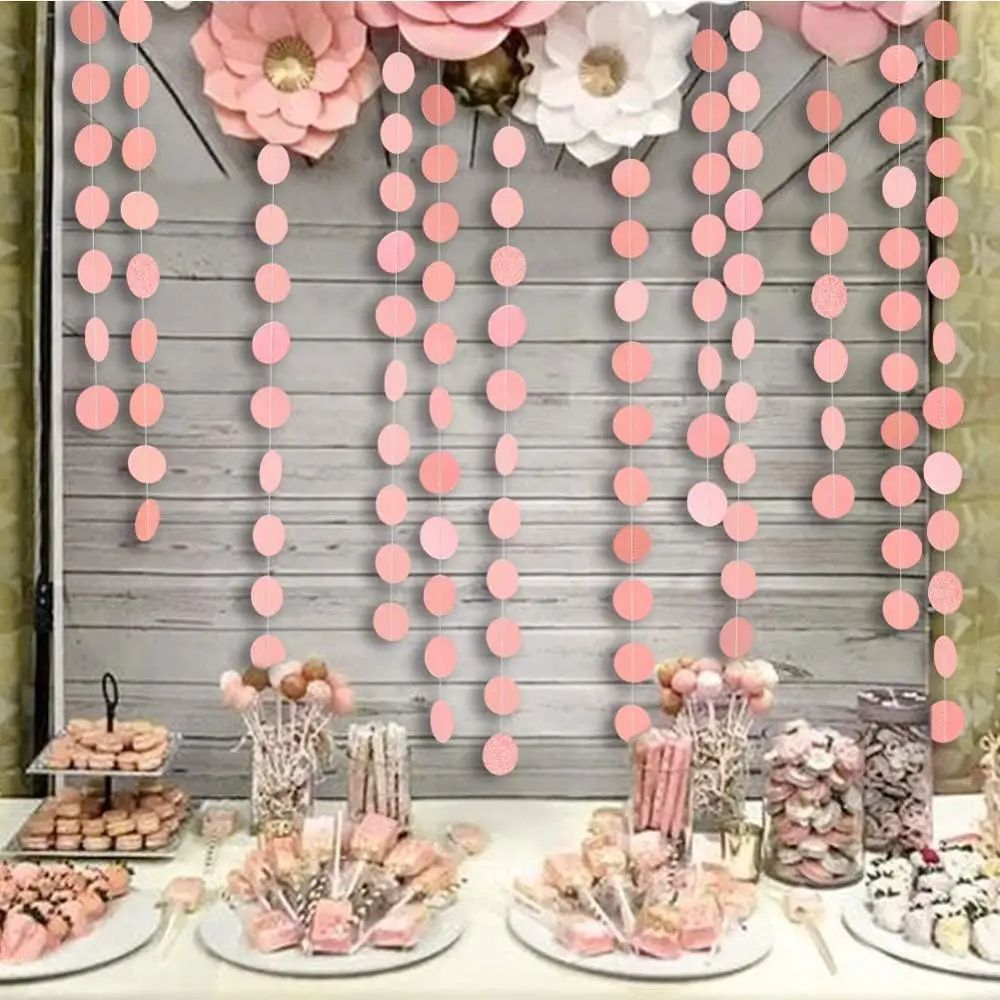 

Sweet 16 Pink Paper Circle Garlands Polka Dots Hanging Streamers Girls Birthday Wedding Bride To Be Banner Home Party Decoration