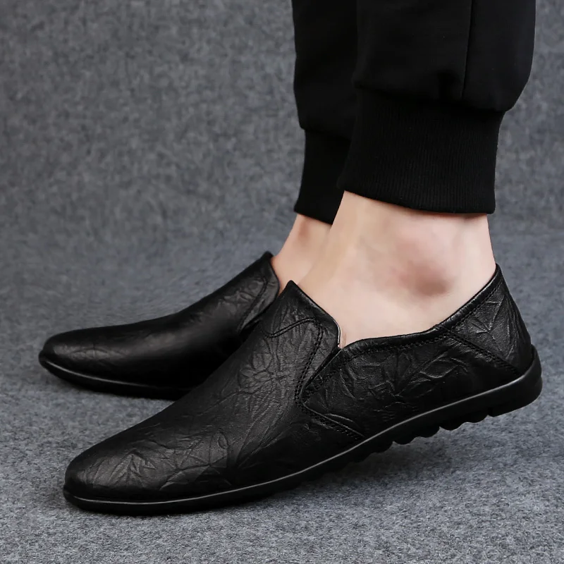 Men genuine Leather Shoes Casual Luxury Breathable Loafers slip on outdoor Male Flats Fashion Driving men Moccasins | Обувь