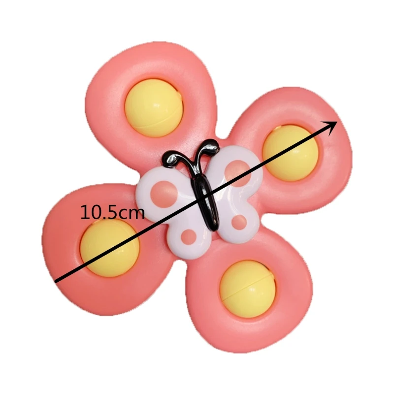 

OOTDTY 3pcs Baby Big Cartoon Insect Flower Spinner Fidget Top With Sucker Dining-table Toy Bath Toy