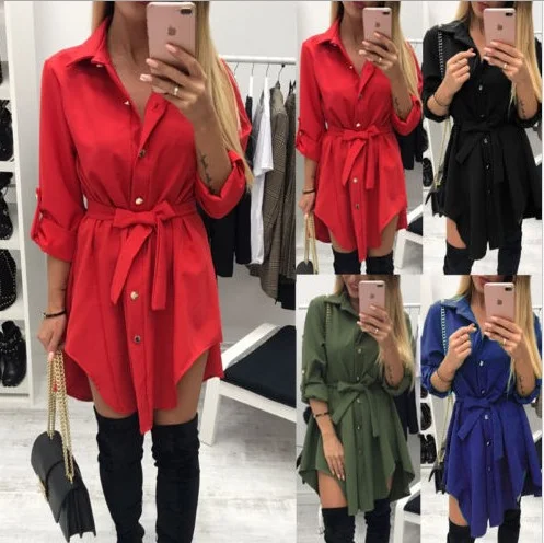 Платье рубашка женское новое мини платье с длинным рукавом необычное Бандажное