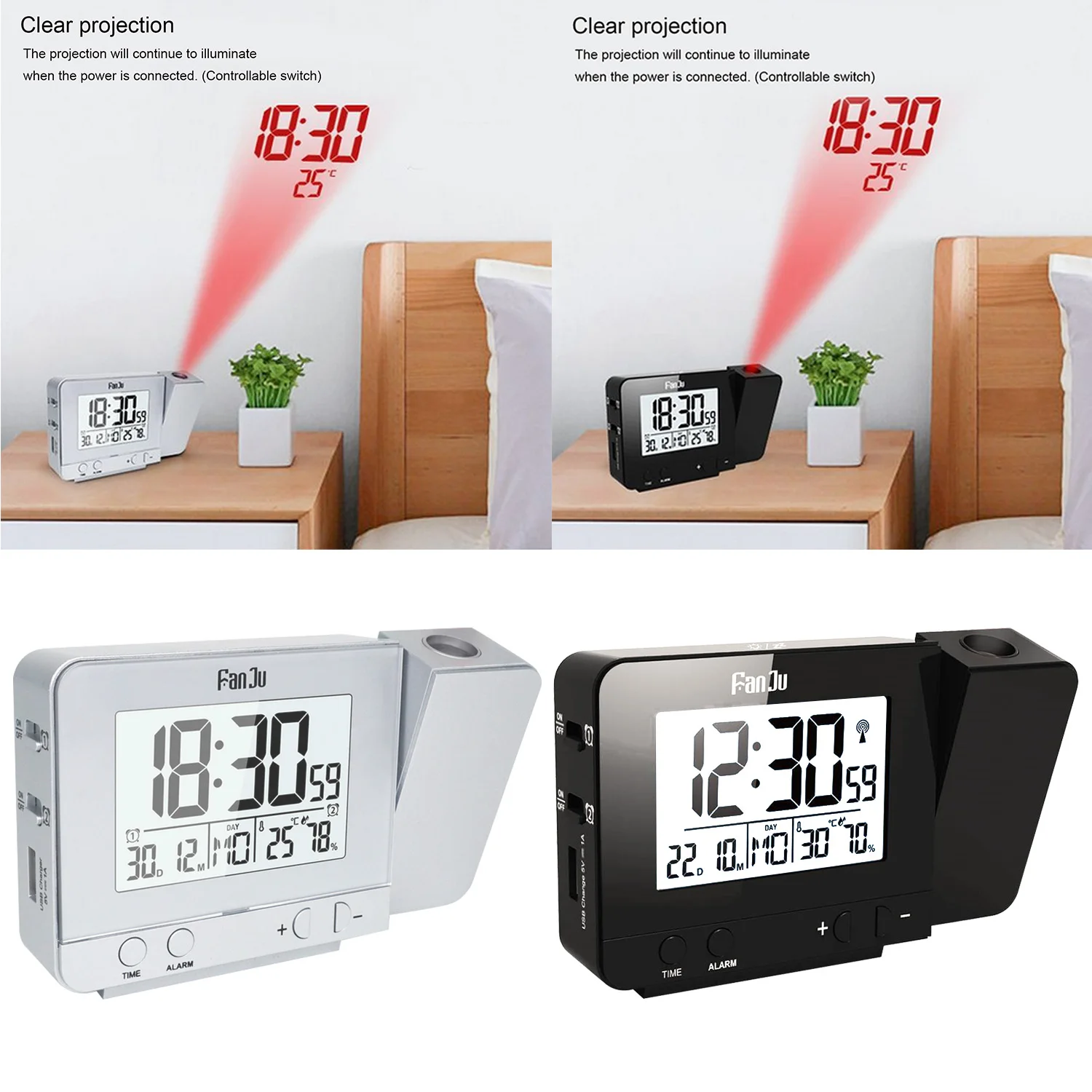 Цифровой светодиодный проектор с регулируемой яркостью настольные часы USB