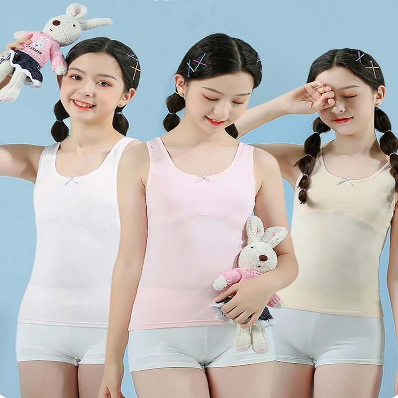 

EuerDoDo Girls Undershirts Tops Summer Sleeveless Solid Camisoles Cotton Breathable Underwear Children Tank Top