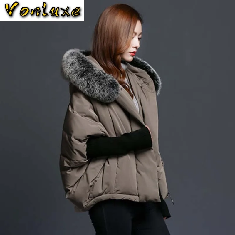 Женский пуховик с капюшоном винтажная накидка на белом утином пуху большим