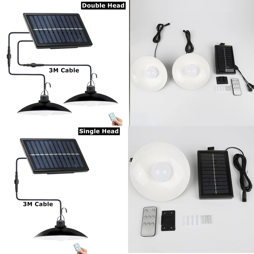 

1-4pcs double Head Solar Pendant Light Outdoor Indoor Solar Lamp hanging chandelier security lantern Garden Yard lighting remote