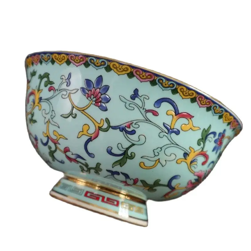 

Chinese Old Porcelain A small Bowl Painted With Gold And Famille Rose On A Blue Background