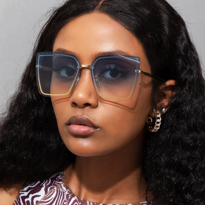 

Rimless Women's Sunglasses Fashion Gradient Lenses Sun Glasses Lady Vintage Alloy Legs Classic Designer Shades UV400