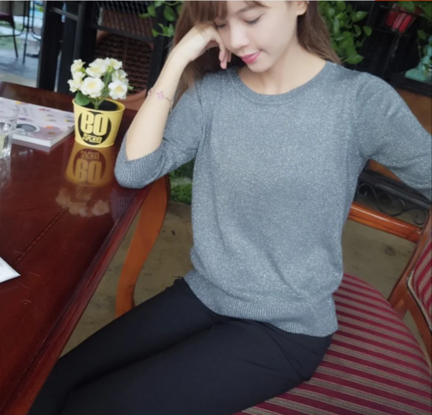 Harajuku футболка Женские топы панк Яркая с О-образным вырезом 3/4 рукав Милая Femme