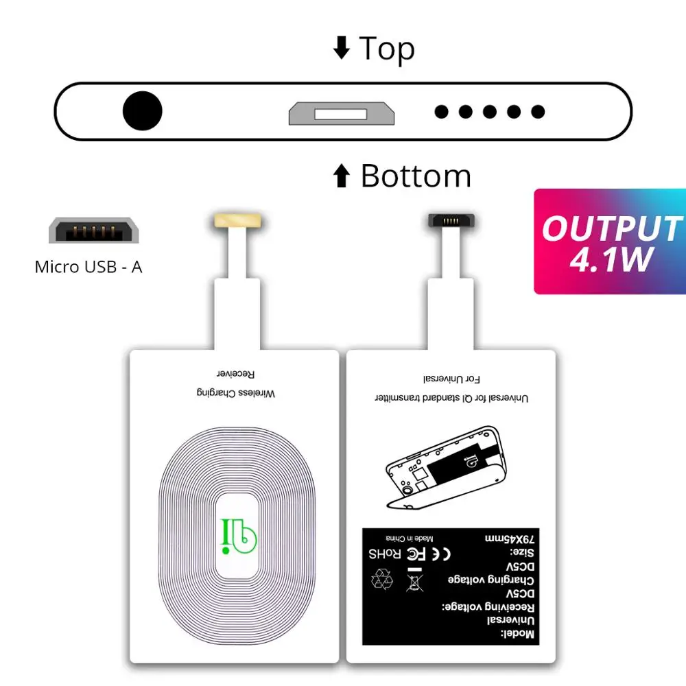 FONKEN USB беспроводной зарядный приемник Универсальный Android Micro usb type-C Qi Беспроводное зарядное устройство Модуль зарядного устройства для мобильного телефона - Тип штекера: Micro USB A 4.1W