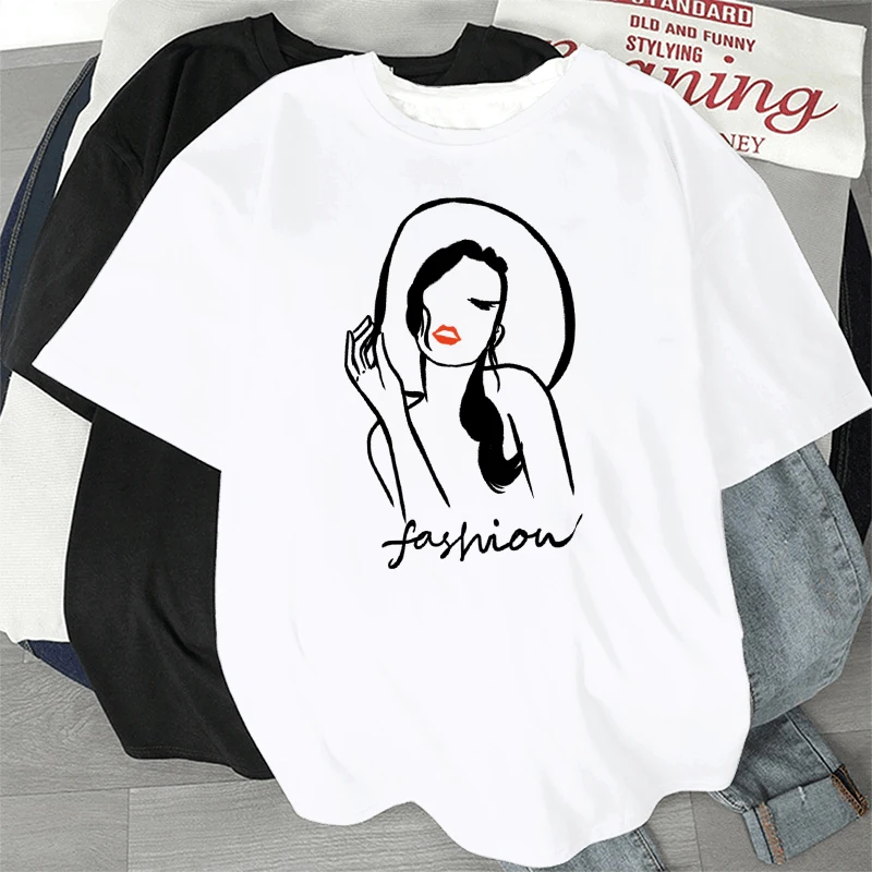 

Round Neck Funny Women White T-shirt Girl Cartoon Pattern O Neck Summer Harajuku 90S Tops Ladies Tee Female Tee Clothes
