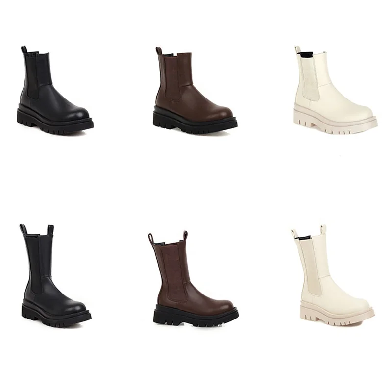 

Genuine Leather Women Boots Ankle Winter Plush Warm Boots Female Round Toe High Platform Shoes With Fur Women Autumn Brand Lady
