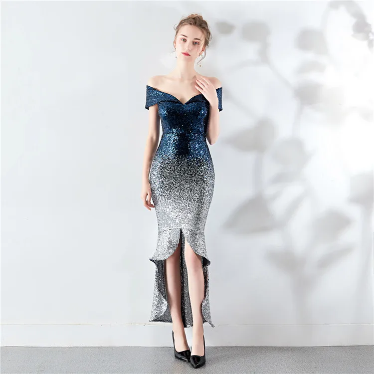 Женское вечернее платье с блестками элегантное короткое градиентом спереди и