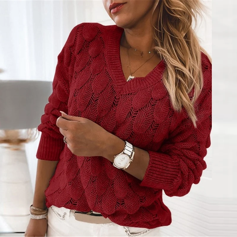 

Autumn Winter Warm Women Long Sleeve Sweaters 2021 New Ladies Elegant V-Neck Knitted Sweaters Fashion Casual Loose Tops Jumpers