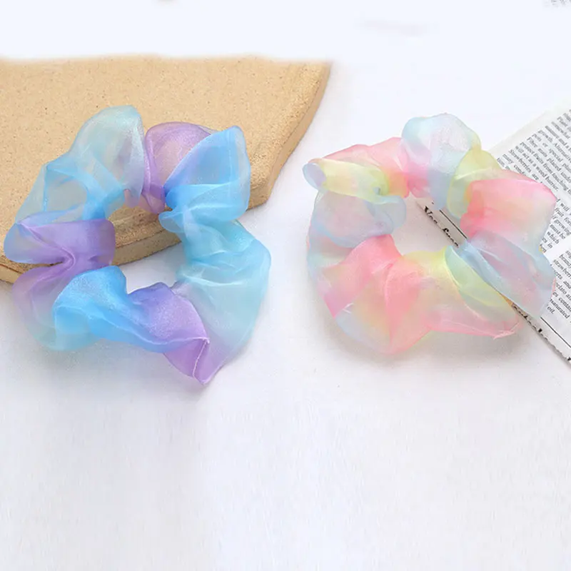 

1Pc Organza Scrunchies Transparent Tulle Scrunchie Elastic Hair Bands Rainbow Color Fashion Headwear Women Hair Accessories Gift