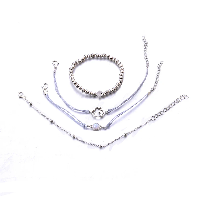 4 Pcs/Set Chians Bracelets Sets World Map Heart Beads Opal Handmade Rope Bracelet Trendy Accessories Jewelry Party Gifts | Украшения и