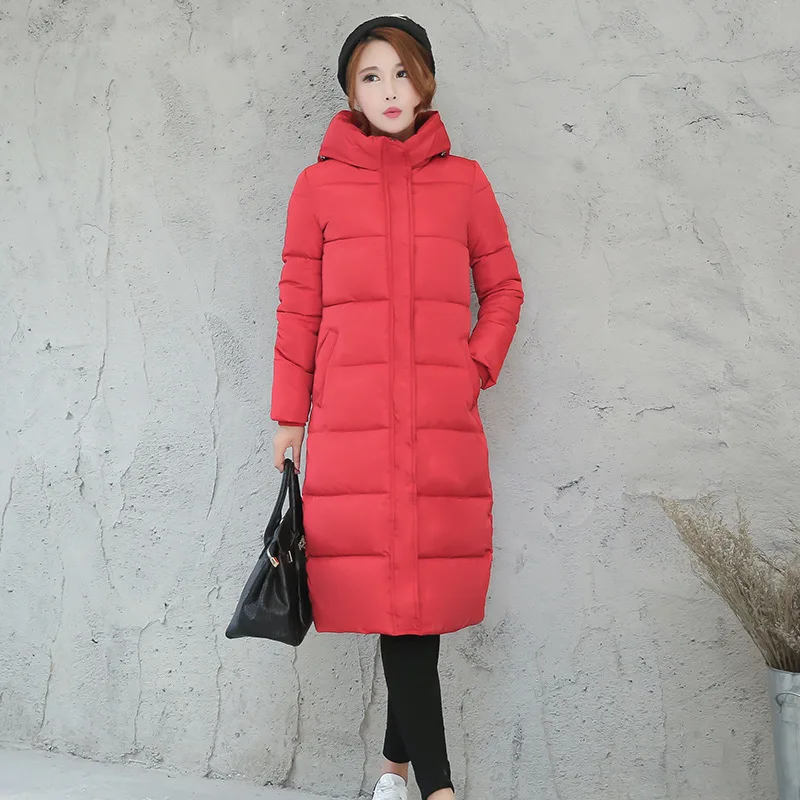 Женский Длинный хлопковый пуховик приталенный большого размера утепленное