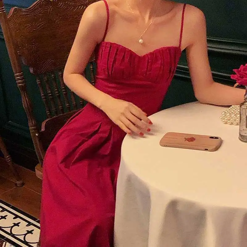 SLPBELY ретро платье на бретельках средней длины для женщин летнее французское