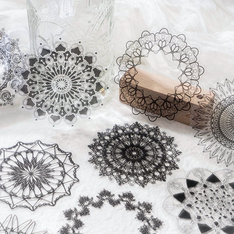 

Journamm 30pcs/pack Lace Decorative Stickers Scrapbooking Supplies Junk Journal Creative Stationery DIY Adhesive PET Stickers