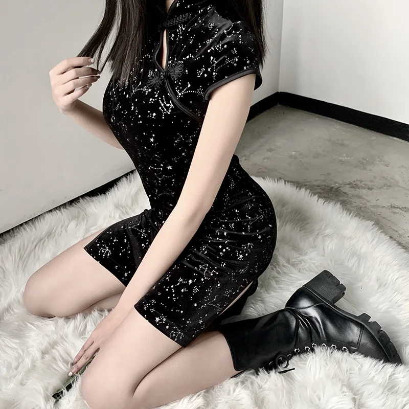 Женское винтажное мини-платье Gothblck облегающее платье с воротником-стойкой