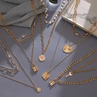 Женское многослойное ожерелье FNIO, винтажное длинное ожерелье с жемчугом, круглой монеткой, золотое ожерелье, ювелирные изделия, 2020