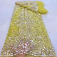 luxury handcut hole heavy beads sequins african lace fabric 2021 high quality nigerian women party embroidery lace fabric ts9466