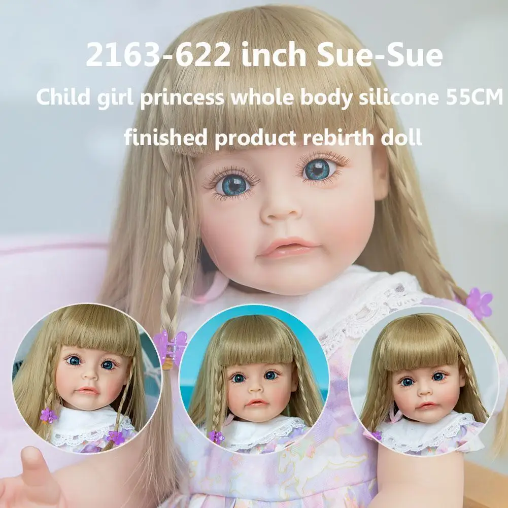 

NPK 55CM Sue-SueToddler Girl Princess FUll Body Silicone Rebirth Hand-detailed Paiting Reborn Waterproof For Girls Toy Baby H9N1
