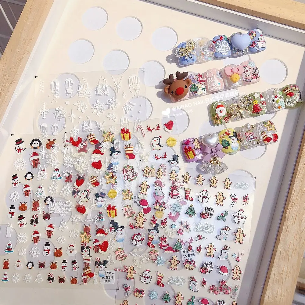 

5D Engraved Nail Sticker Halloween Christmas Snowflakes Pumpkin Design Ultra-thin Adhesive Nail Decals DIY Nail Art Decorations