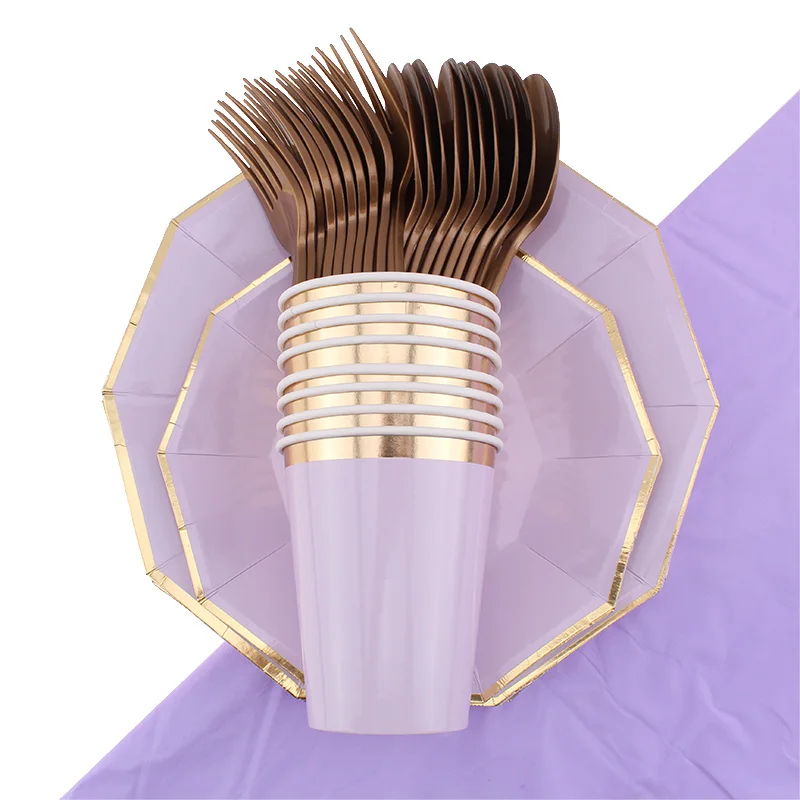 45 шт./компл. фиолетовая бронзовая многоугольная одноразовая посуда украшение на