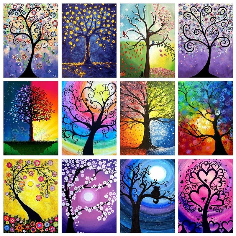 

Diamond Painting Kits Full Round With AB Drill Tree Cross Stitch 5D Scenery Picture Of Rhinestones Mosaic Home Decor Gift Art