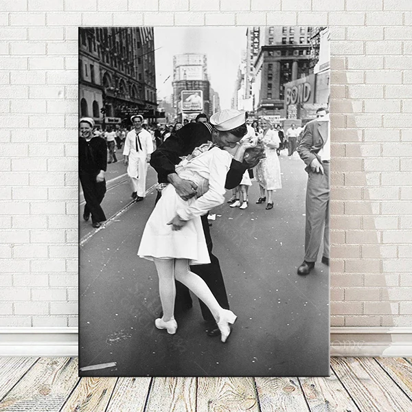 V J день на Таймс площадь скандинавские холст печати и винтажные наклейки Поцелуй