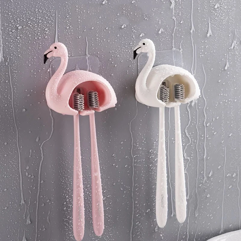 Bathroom Organize Cute Flamingo Pattern Toothbrush Holder Toothpaste Storage Rack Tooth Brush Dispenser Accessories Set | Дом и сад
