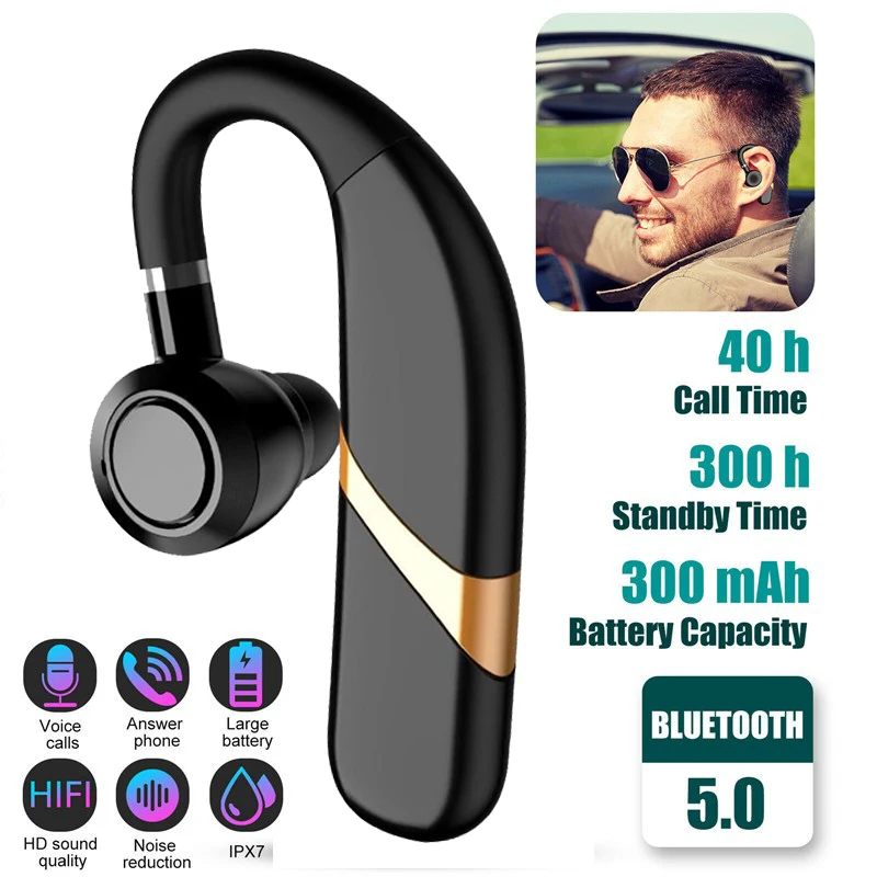 

Wireless Bluetooth Earphone Ear Hook Business Single Headphone With Mic Handsfree Drive Call Sports Headset Earbud For Phones