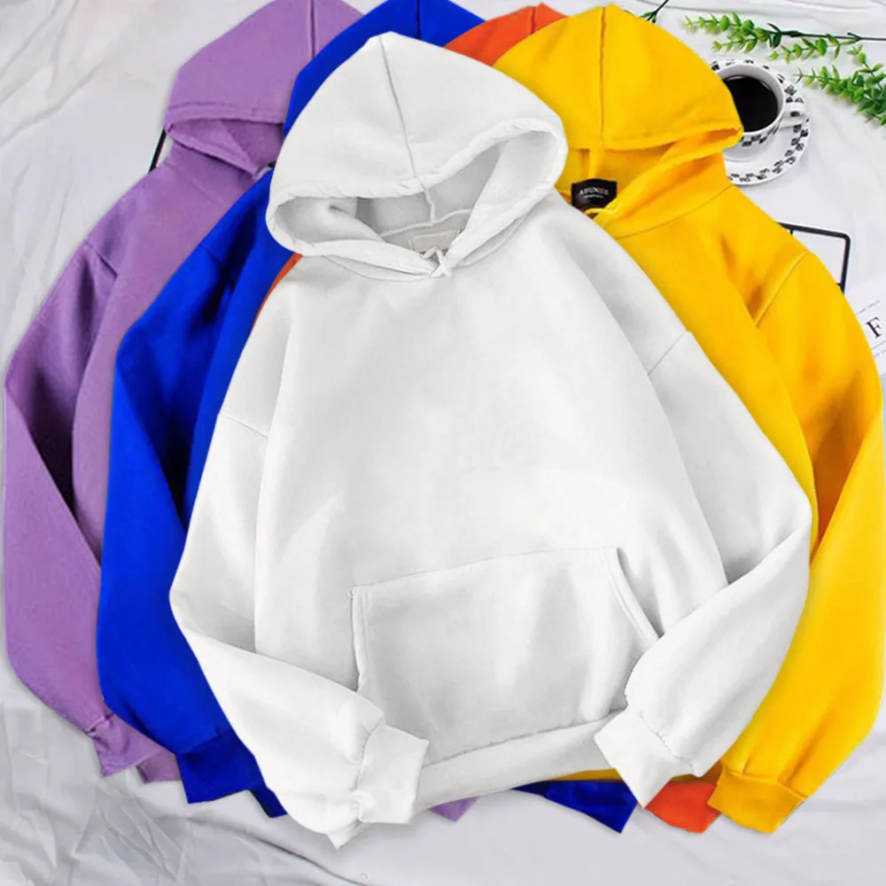 Oeak Velet Solid Color Sweatshirts Women Harajuku Colors Oversize Hoodie 2021 Fashion Casual Hooded Pullover Hoody