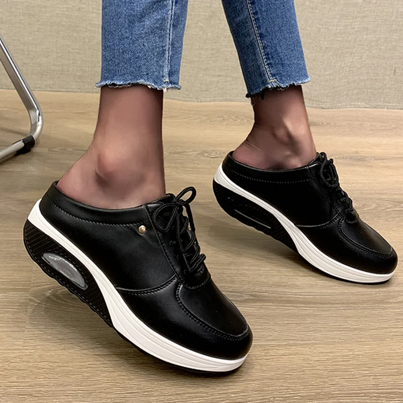 

2022 New Spring Wedge White Platform Sneakers For Women Shoes Thick Sole Air Cushion Slimming Lady Swing Shoes Casual Sneakers