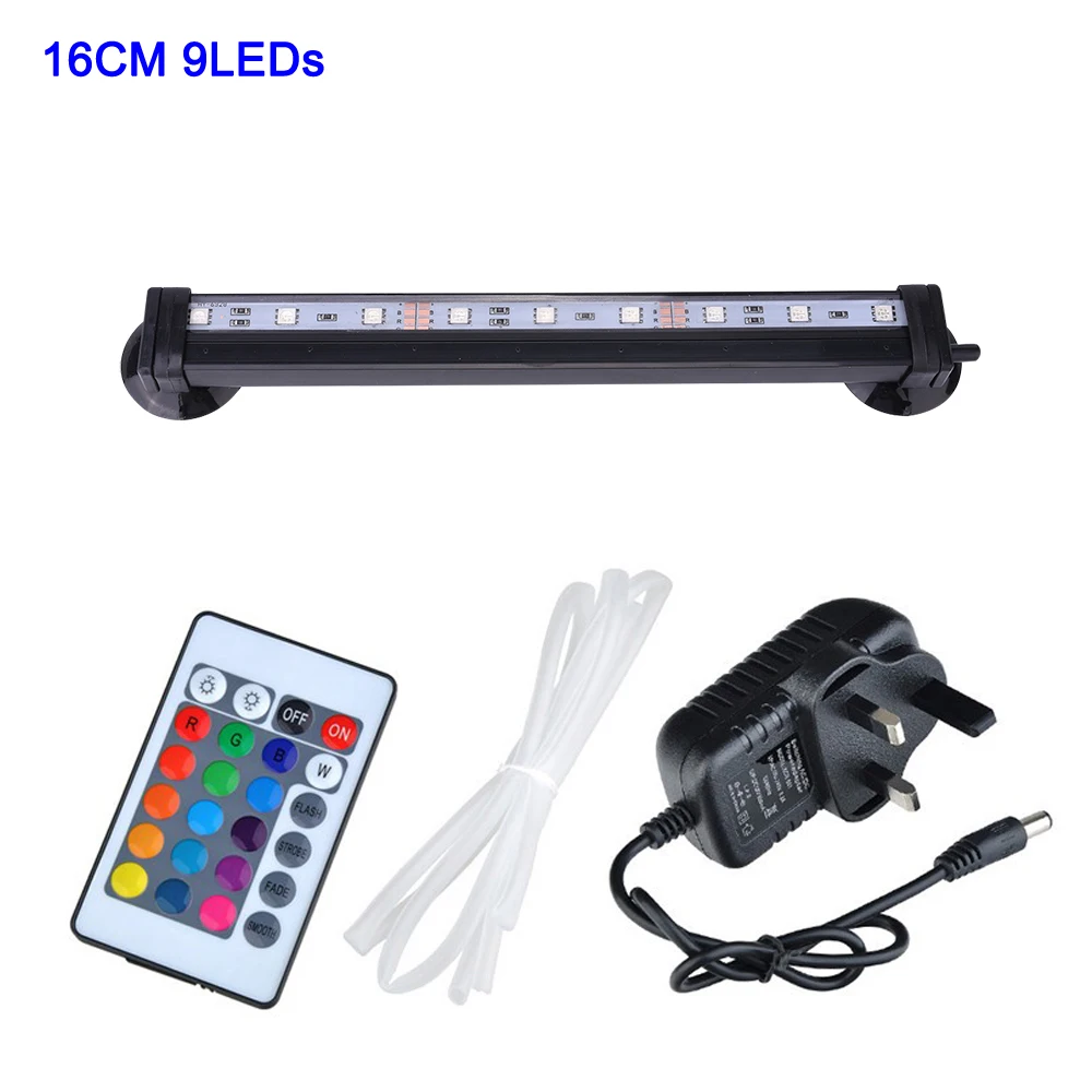 Aquarium Light LED 16- 51CM 5050 RGB Waterproof Remote Control Lamp Aquarium Fish Tank Underwater Submersible Light D30 - Цвет: UK 16CM