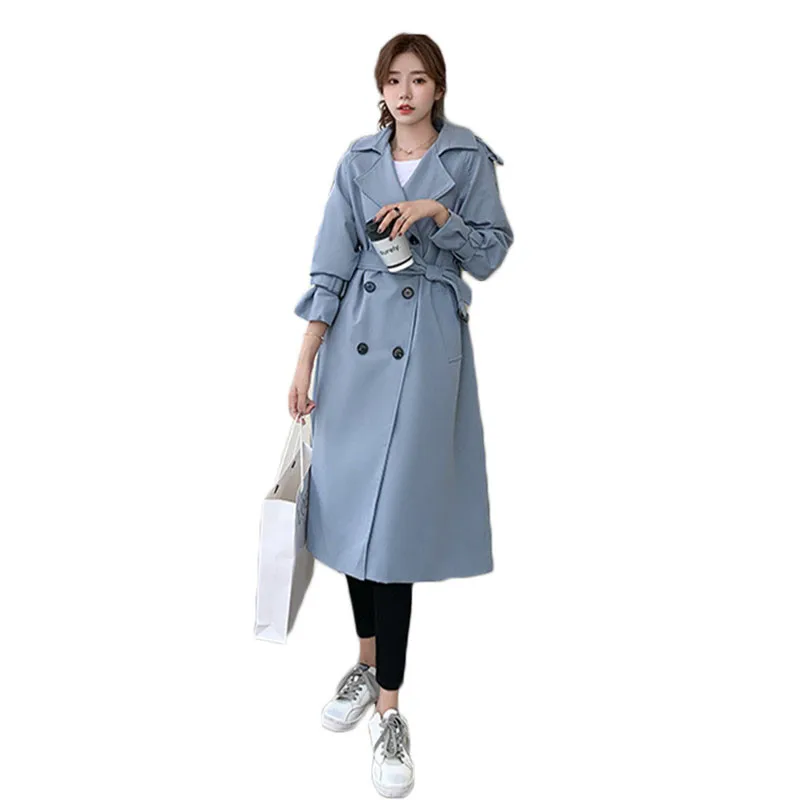 

Mid-long Windbreaker Coat Women Pop New Spring and Autumn High-end Slim Double-breasted Long Sleeve Trench Coat NS2153