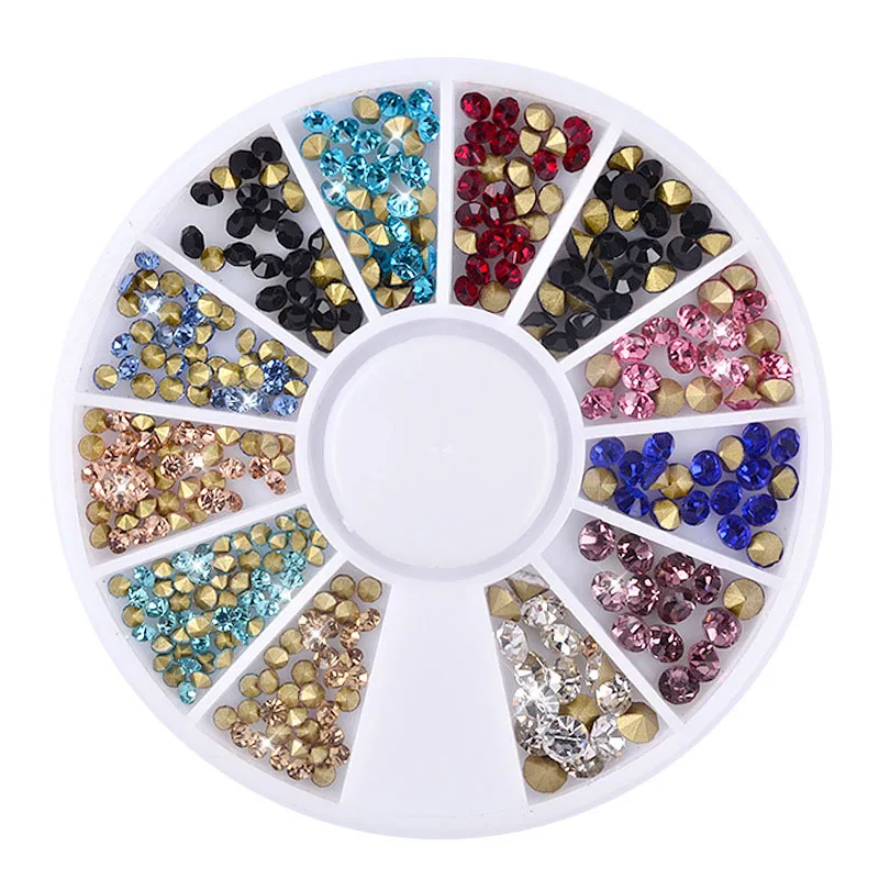

Nail Art Rhinestone Gold Silver Mixed Colorful Crystal Nail Studs Nail Beads 3D Nail Art Decorations Nail Accessories In Wheel
