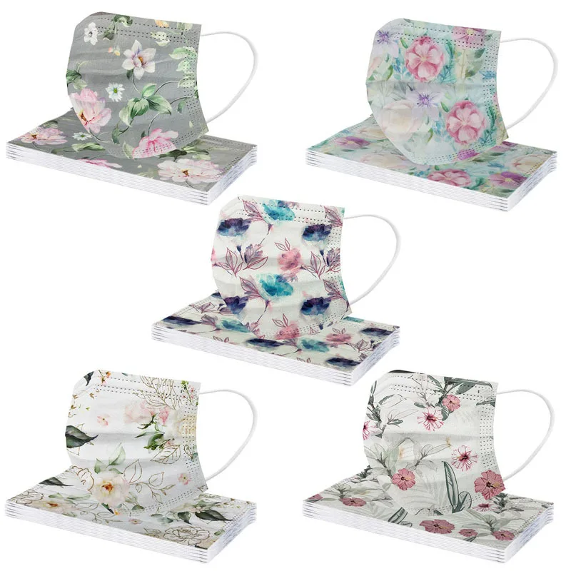 

Disposable Adult Mask 50 /100 Watercolor Printing Pattern Dustproof Hanging Ear Type Three-layer Non-woven Fabric Filter Mask