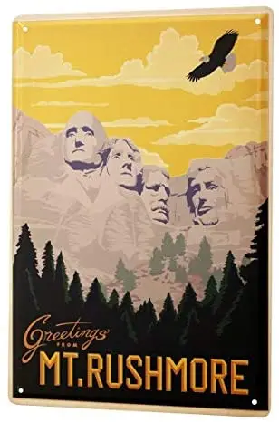 

Tin Sign Decor Plaques World Tour Greetings from Mt Rushmore Metal Plate 8X12
