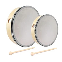 2 pieces hand drum 6 inches and 8 inches wood frame drum percussion with drum sticks