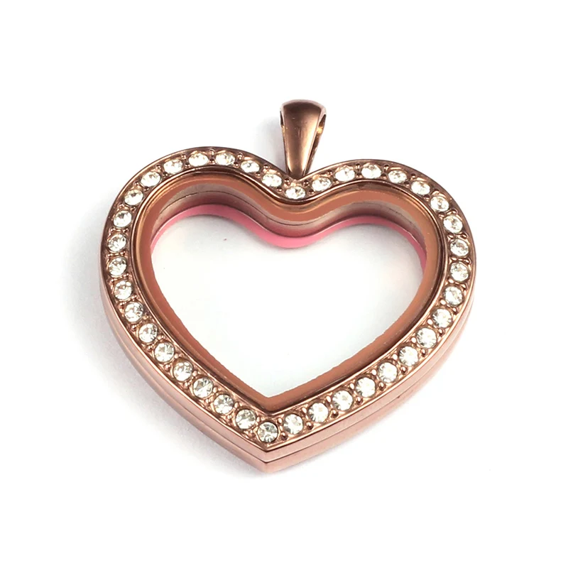 URSJEWELRY 30mm Peach Heart Magnetic Closure Chocolate Color 316L Stainless Steel Floating Glass Memory Living Locket Pendant | Украшения и