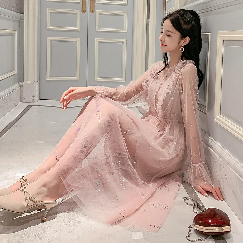 Женское Сетчатое и гоночное платье осень 2020 новые модные женские однотонные