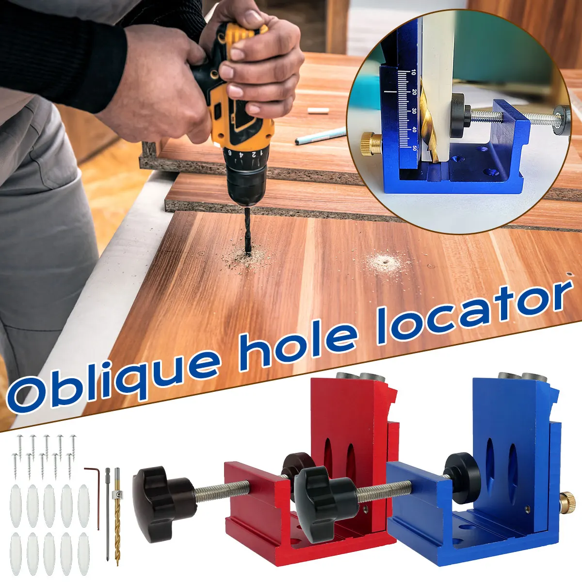 

NEW Pocket Hole Drill Guide Dowel Jig Oblique Hole Locator Drilling Kit Woodworking Joinery Tools Set for Carpentry DIY Tools