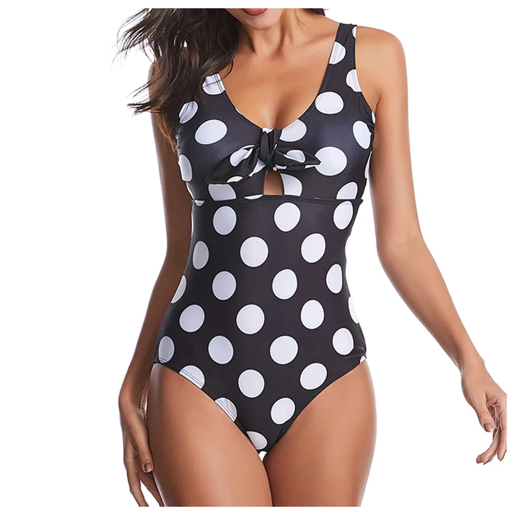 Цельный женский сексуальный купальник бикини большого размера в горошек с