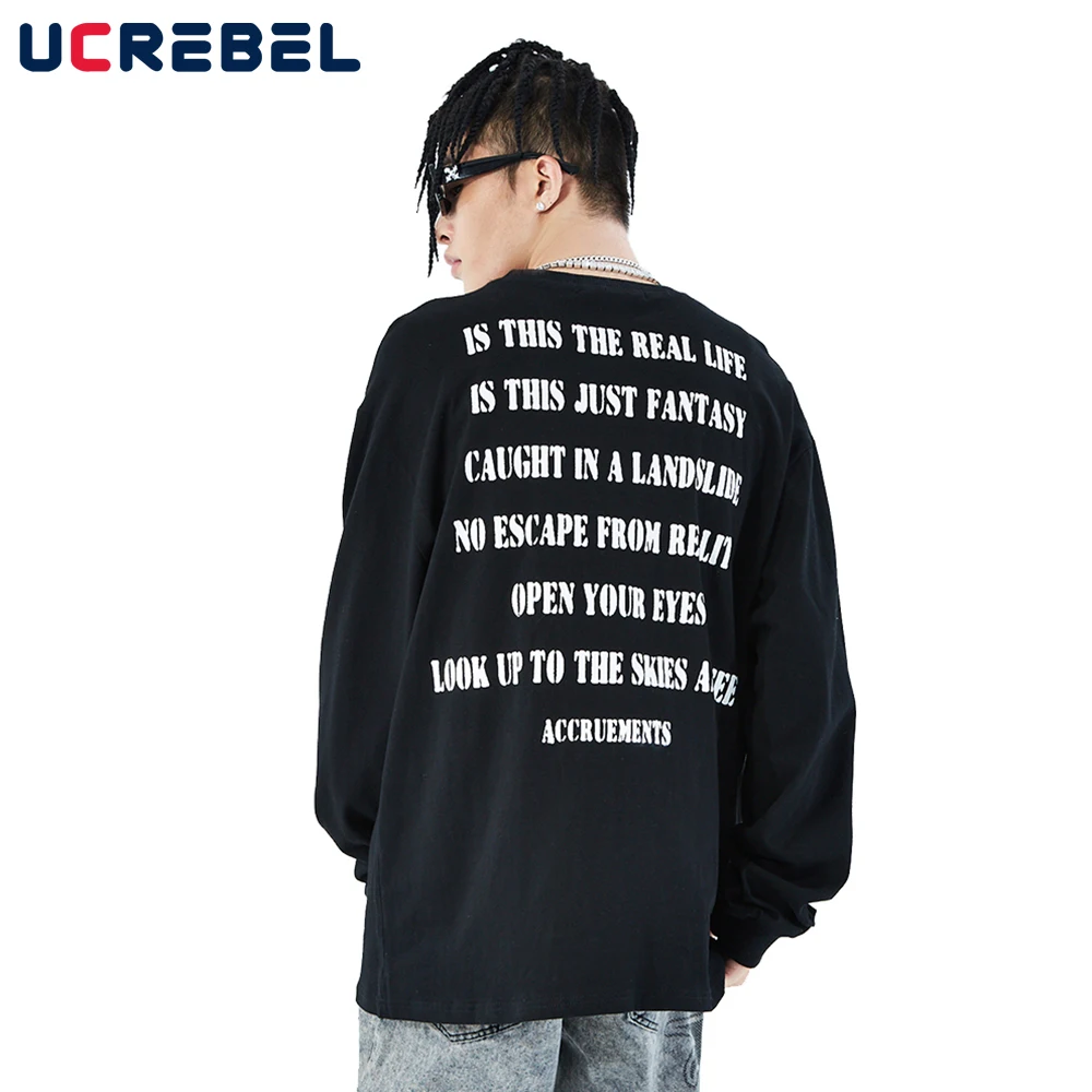 

Футболка мужская с длинным рукавом, хлопок, круглый вырез, уличная одежда, простая повседневная рубашка с буквенным принтом, осень