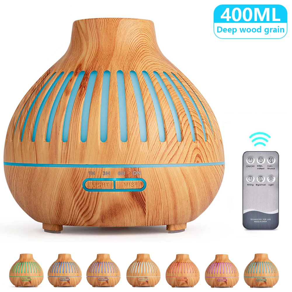 

New 400ml Wood Essential Oil Diffuser Ultrasonic USB Air Humidifier with 7 Color LED Lights remote control Office Home difusor