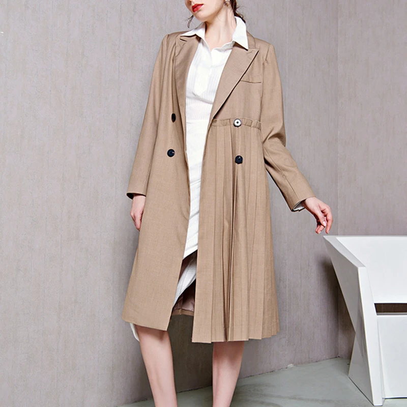 CHICEVER Irregular Pleated Patchwork Women Trench Lapel Collar Long Sleeve With Sashes Loose Windbreaker Coat Female 2020 Autumn | Женская