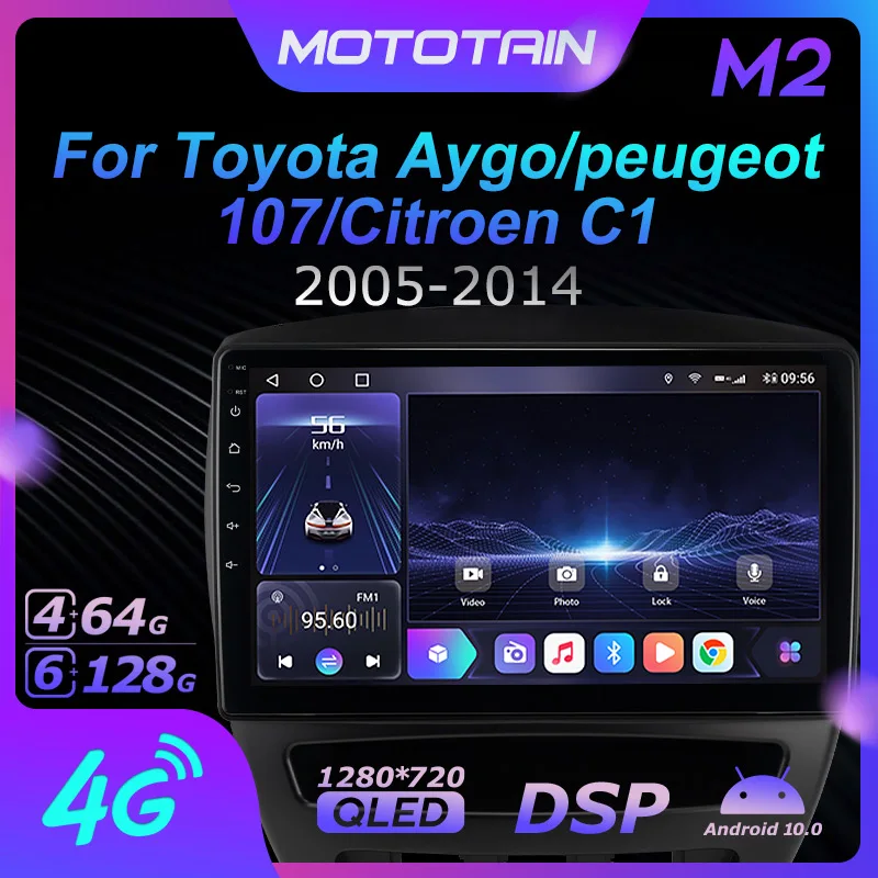 

Автомагнитола Mototain, 2 Din, для Toyota Aygo, peugeot, Citroen C1, Android 10,0, мультимедиа, 4G, LTE, 6 ГБ ОЗУ, 128 Гб ПЗУ
