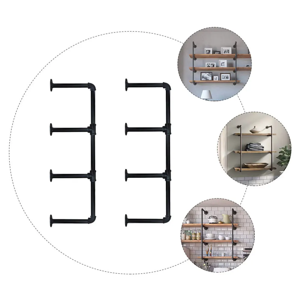 

2Pcs Durable Iron Storage Racks Retro Iron Pipe Racks Home Use Racks Black