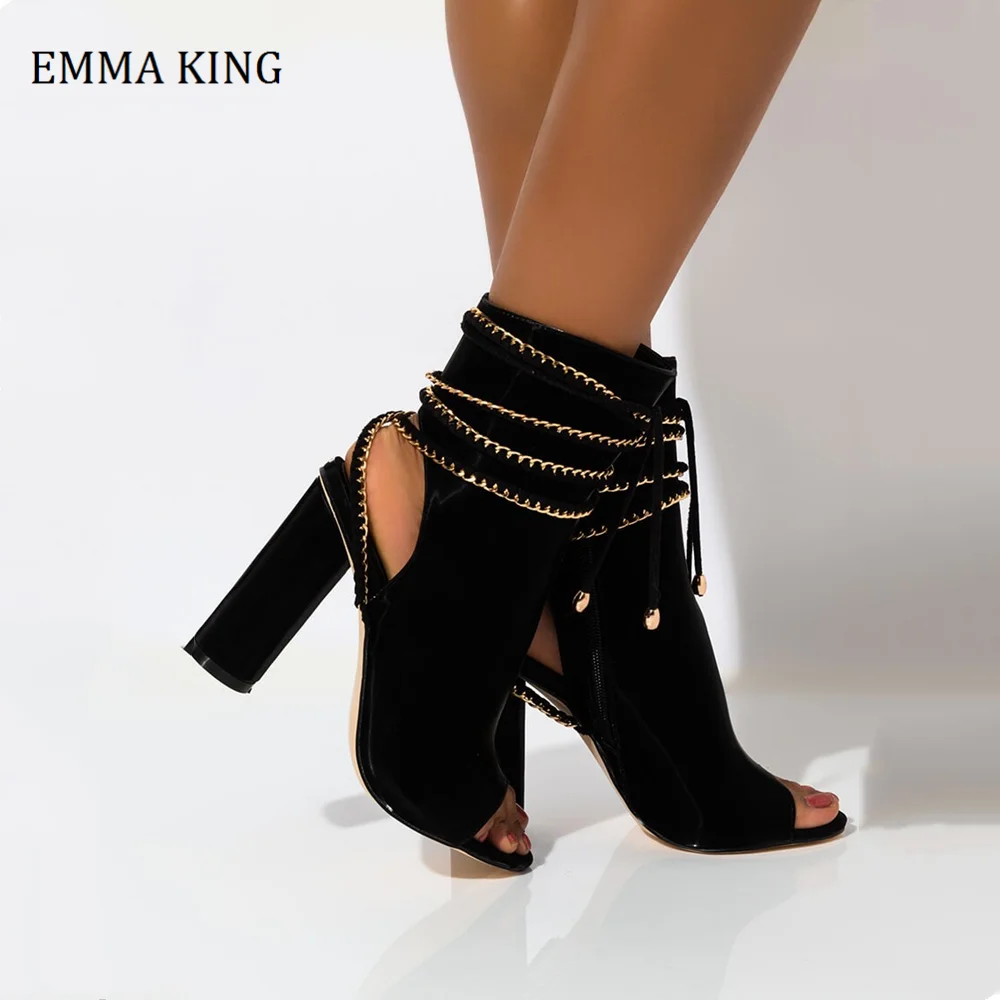 

Женские джинсовые босоножки, черные Босоножки с открытым носком, на шнуровке, с ремешком вокруг щиколотки, на массивном каблуке 10 см, лето 2020